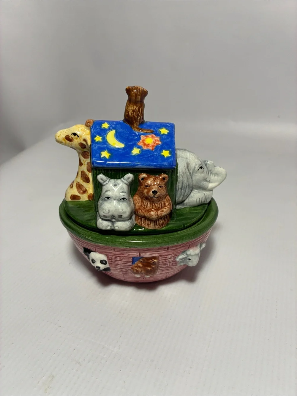 Vintage (‘94) Ceramic Noah’s Ark Sugar Bowl & Creamer Set - Pink and Blue